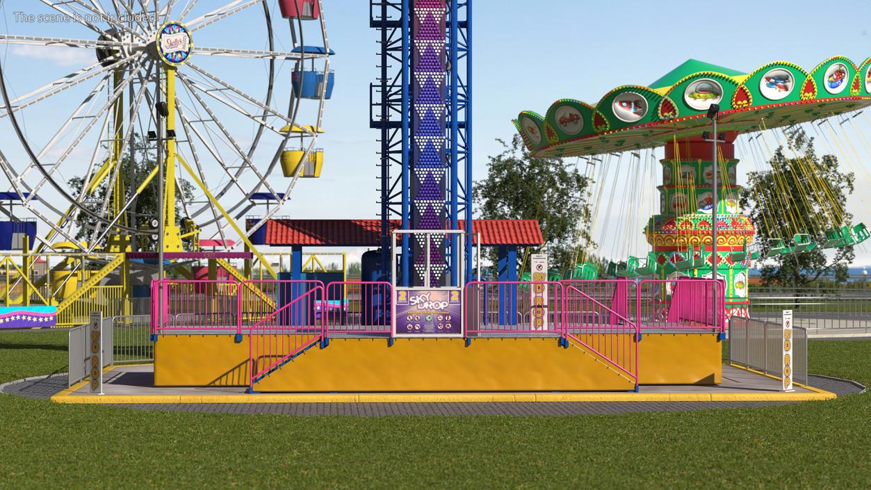 3D model Sky Drop Amusement Park Equipment Rigged