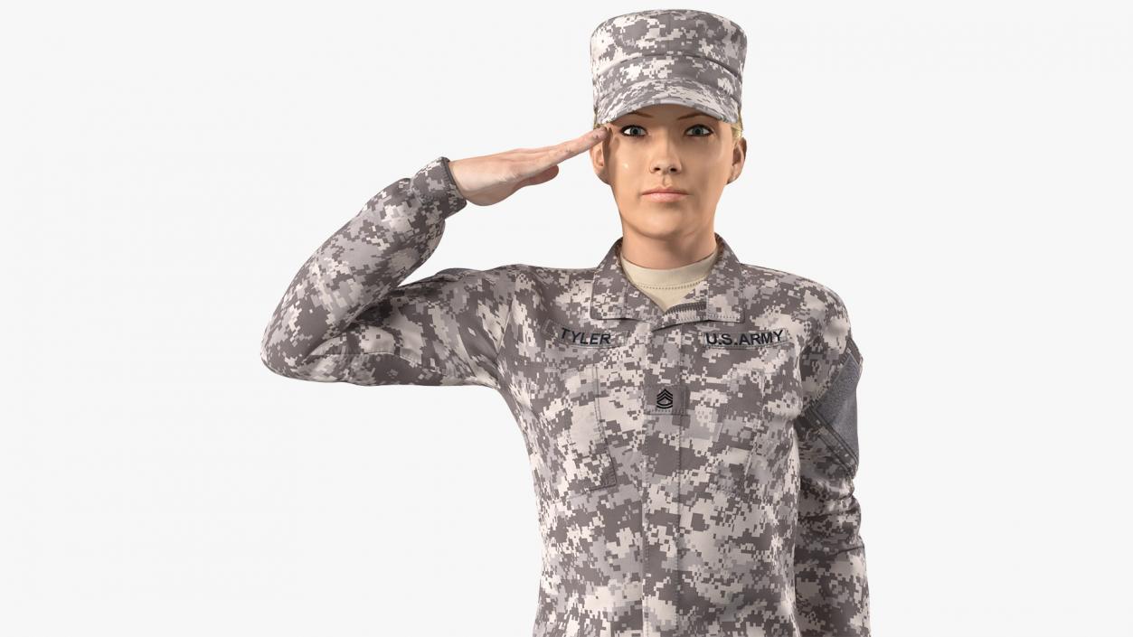 3D model Female Soldier Military ACU Saluting Pose Fur