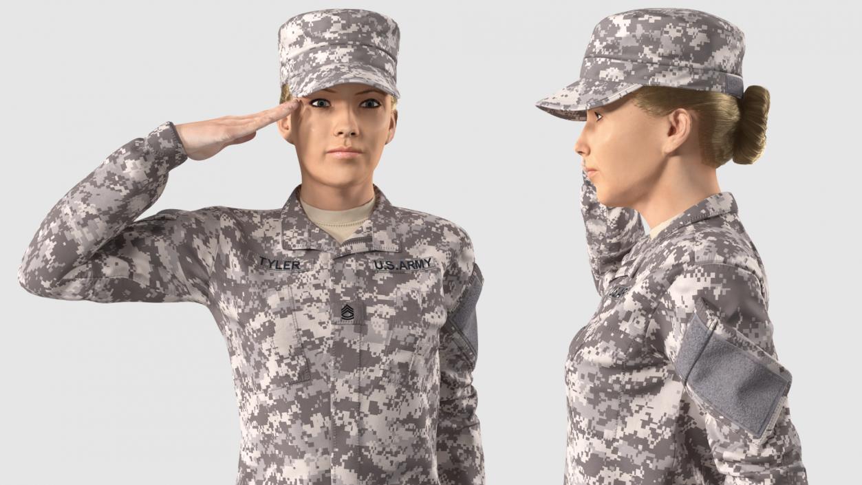 3D model Female Soldier Military ACU Saluting Pose Fur