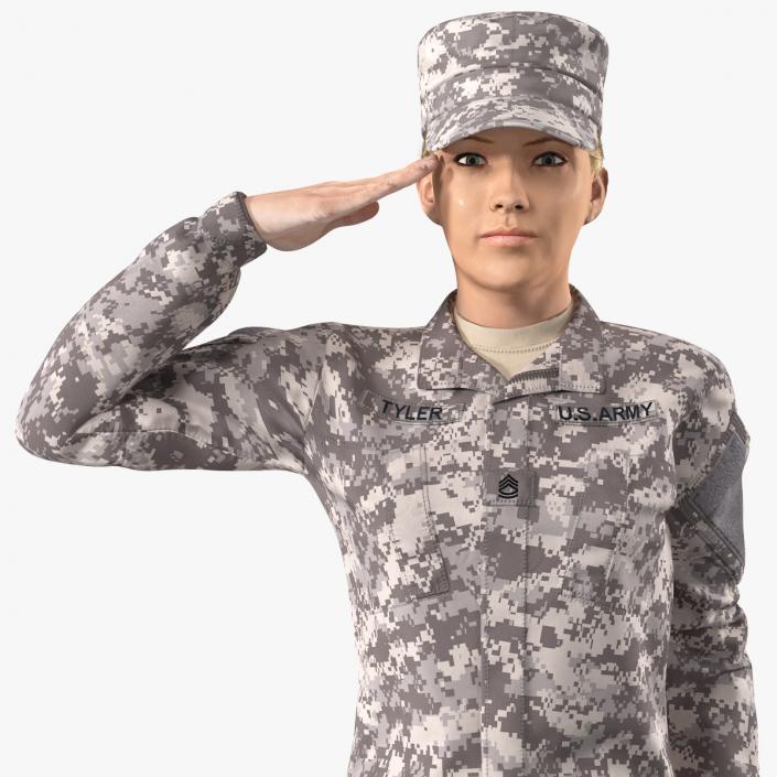 3D model Female Soldier Military ACU Saluting Pose Fur