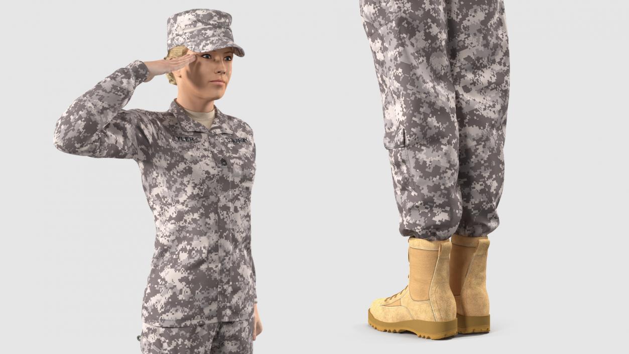 3D model Female Soldier Military ACU Saluting Pose Fur