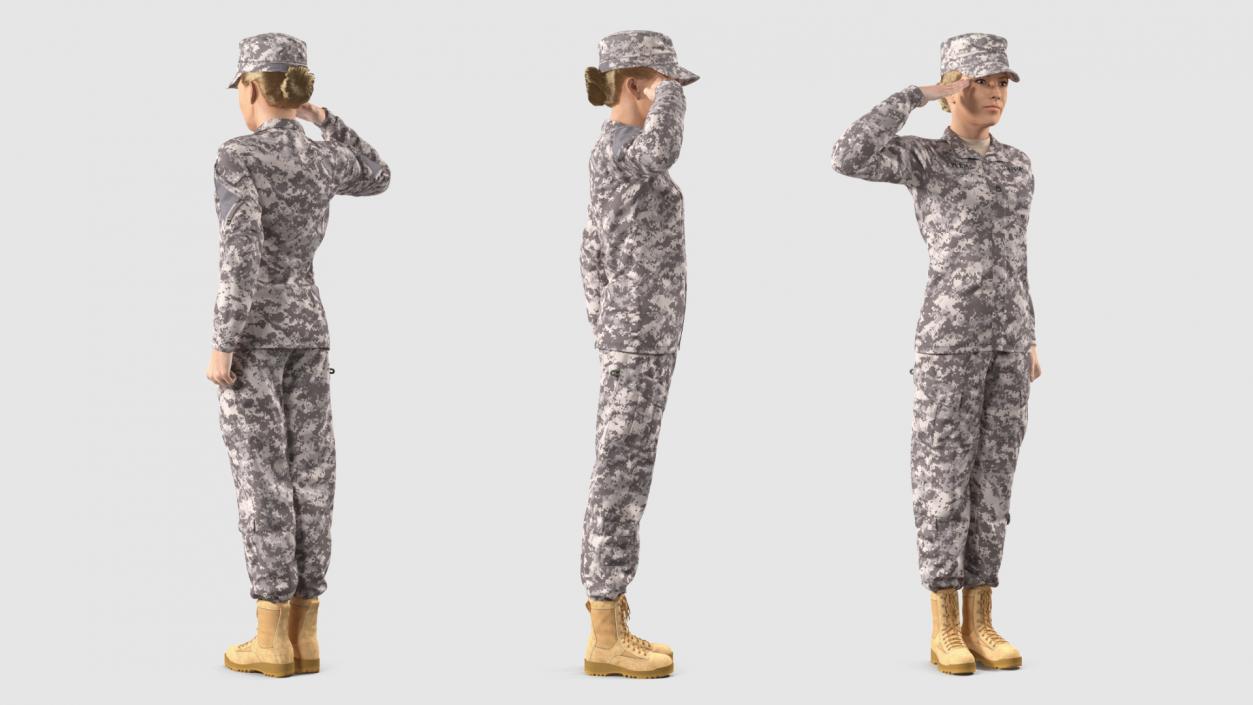 3D model Female Soldier Military ACU Saluting Pose Fur