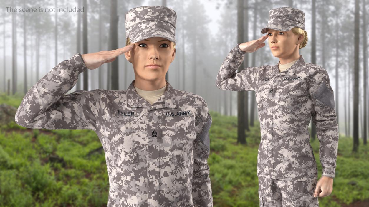 3D model Female Soldier Military ACU Saluting Pose Fur