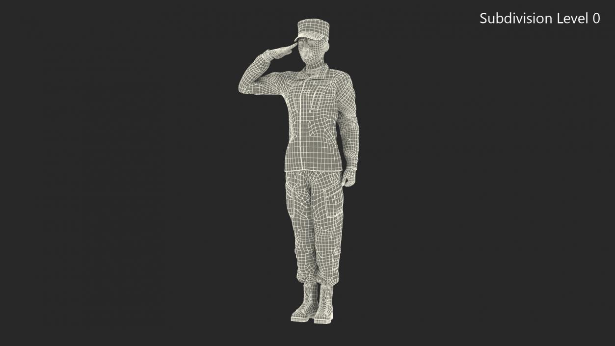 3D model Female Soldier Military ACU Saluting Pose Fur