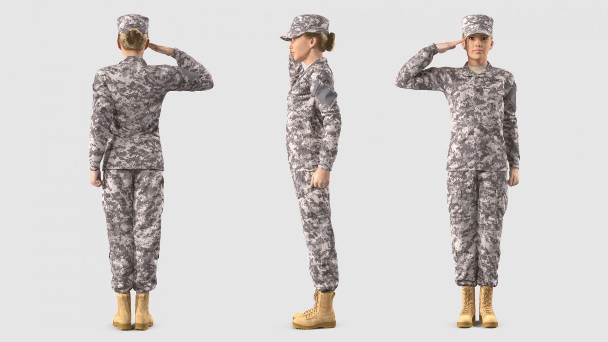 3D model Female Soldier Military ACU Saluting Pose Fur