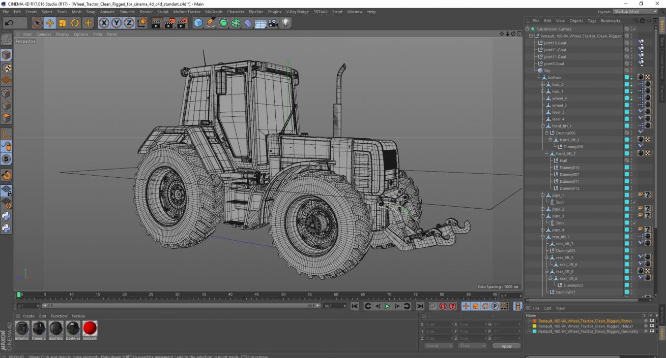 3D model Wheel Tractor Clean Rigged for Cinema 4D