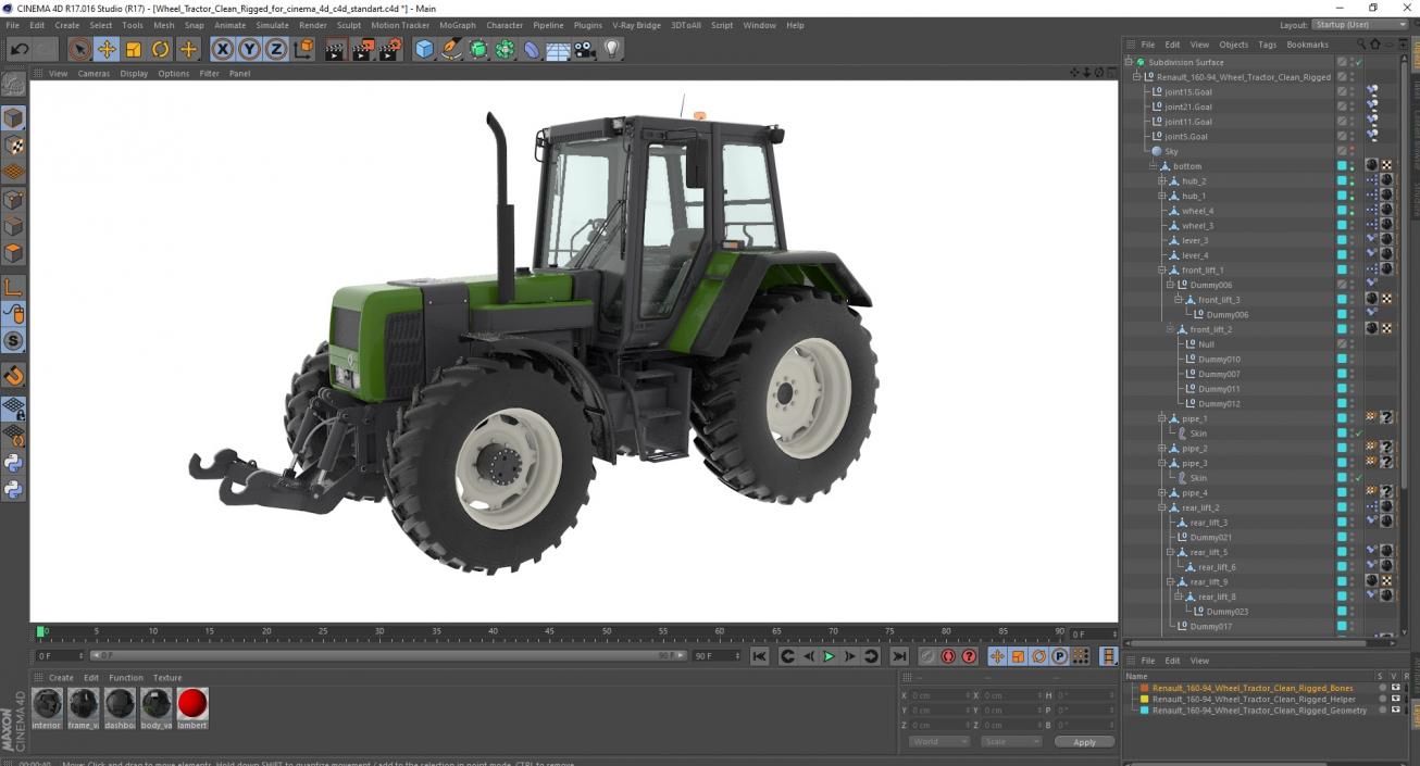 3D model Wheel Tractor Clean Rigged for Cinema 4D