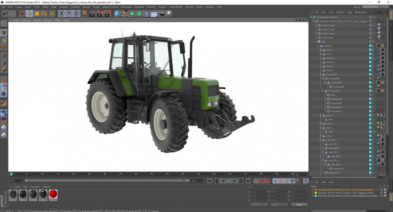 3D model Wheel Tractor Clean Rigged for Cinema 4D