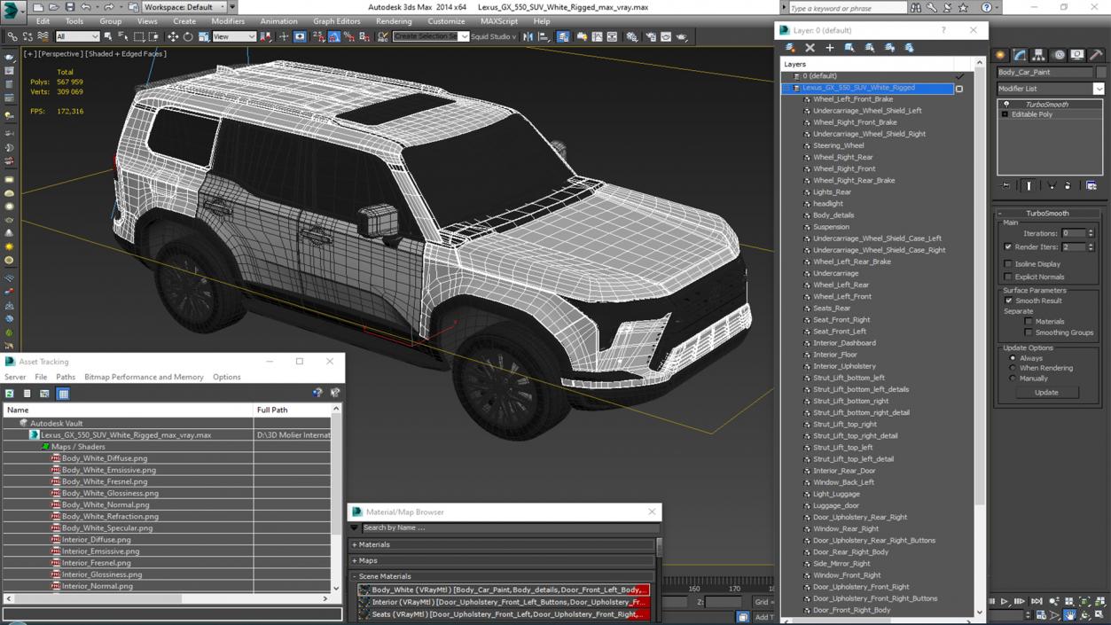 3D Lexus GX 550 SUV White Rigged for Maya model