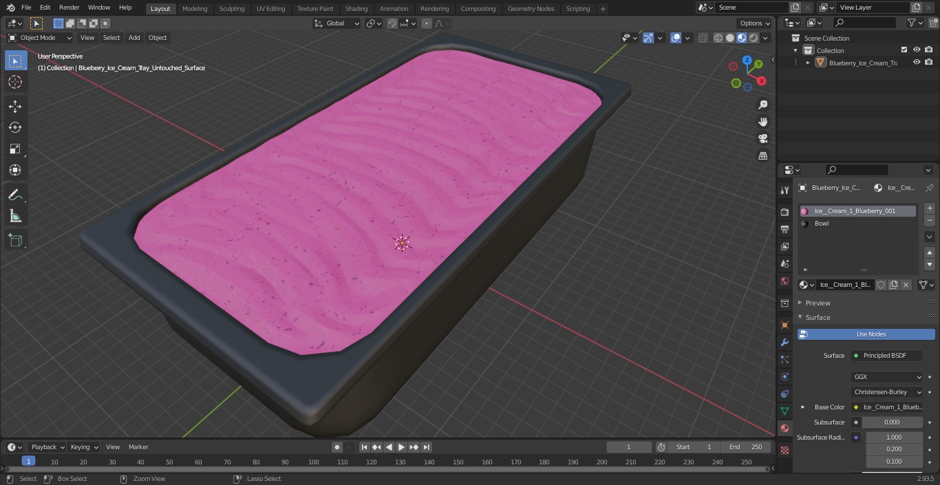 Blueberry Ice Cream Tray Untouched Surface 3D