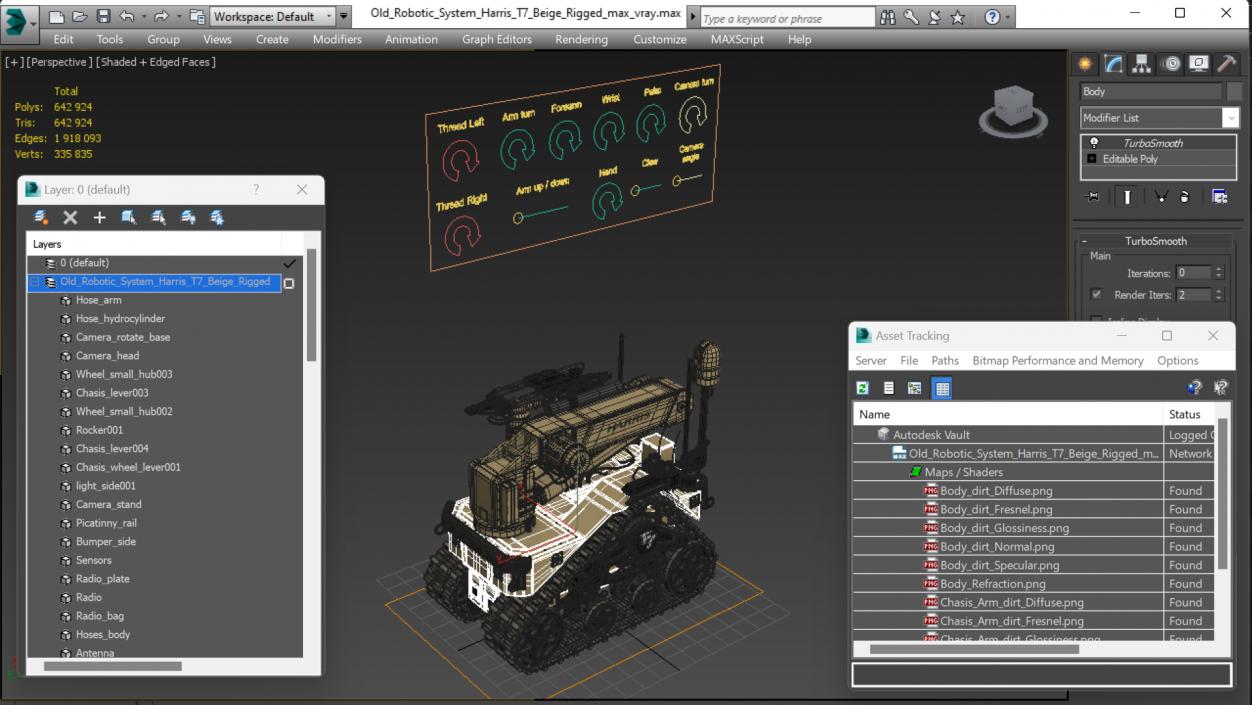 3D Old Robotic System Harris T7 Beige Rigged