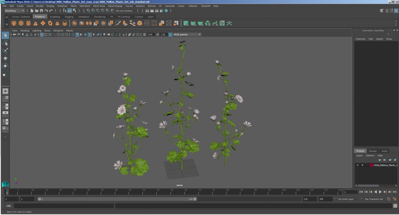 Wild Mallow Plants Set 3D