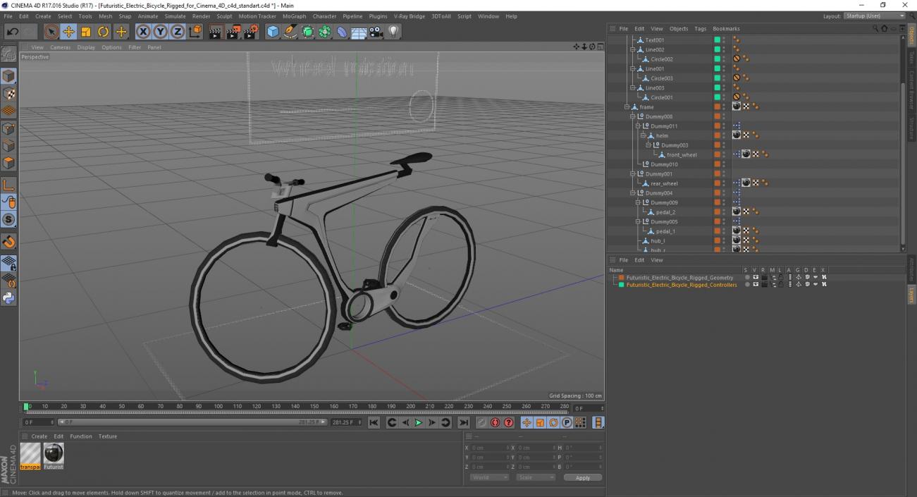 3D Futuristic Electric Bicycle Rigged for Cinema 4D model