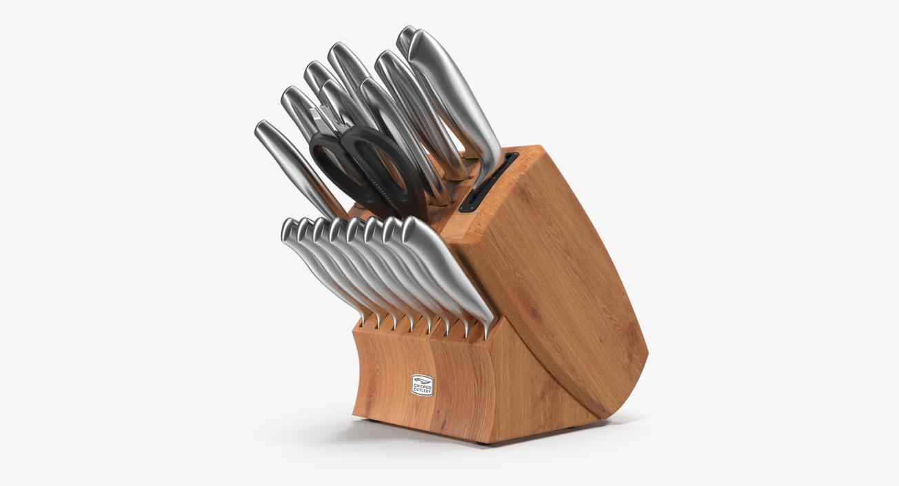 3D Stainless Steel Knife Wooden Block Set model