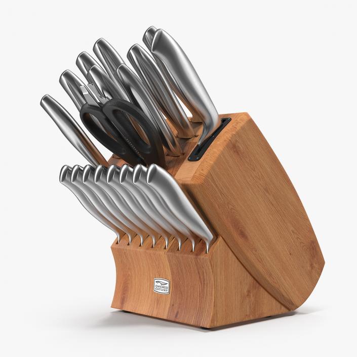 3D Stainless Steel Knife Wooden Block Set model