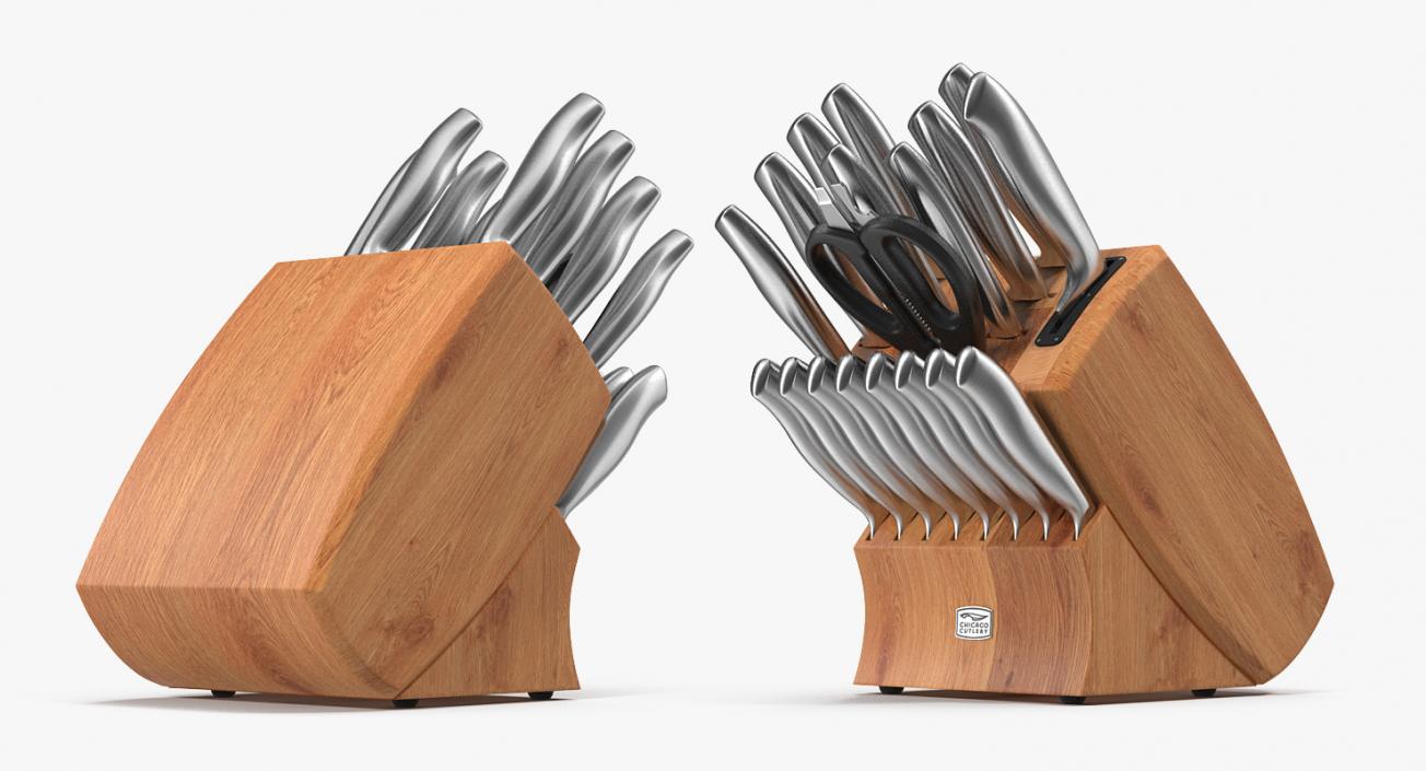 3D Stainless Steel Knife Wooden Block Set model