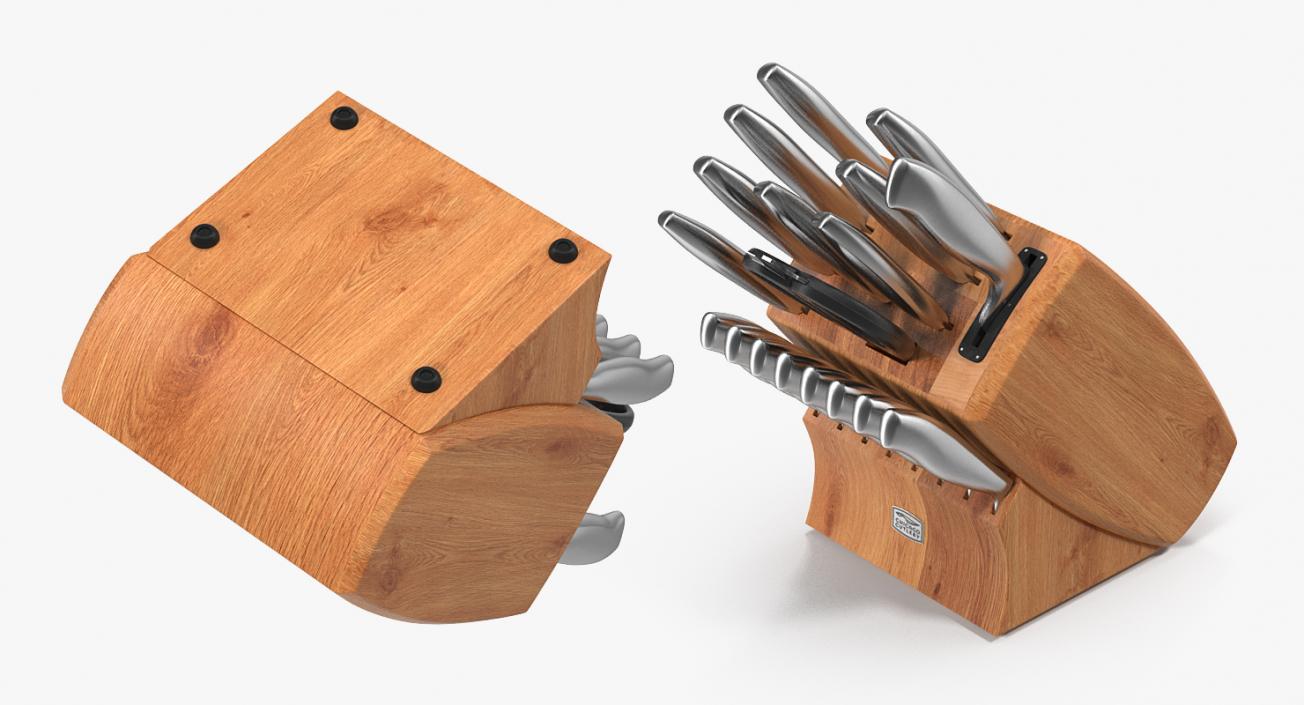 3D Stainless Steel Knife Wooden Block Set model