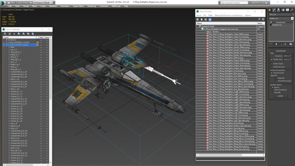 3D model X-Wing Starfighter Rigged