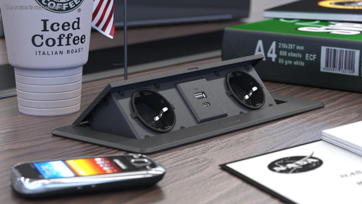 3D model Desktop Power Strip 2 EU Plugs USB Black