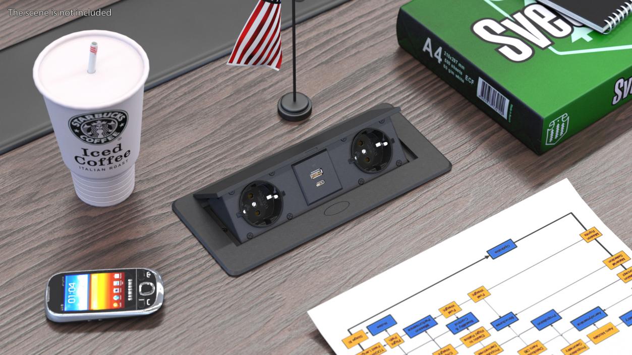 3D model Desktop Power Strip 2 EU Plugs USB Black