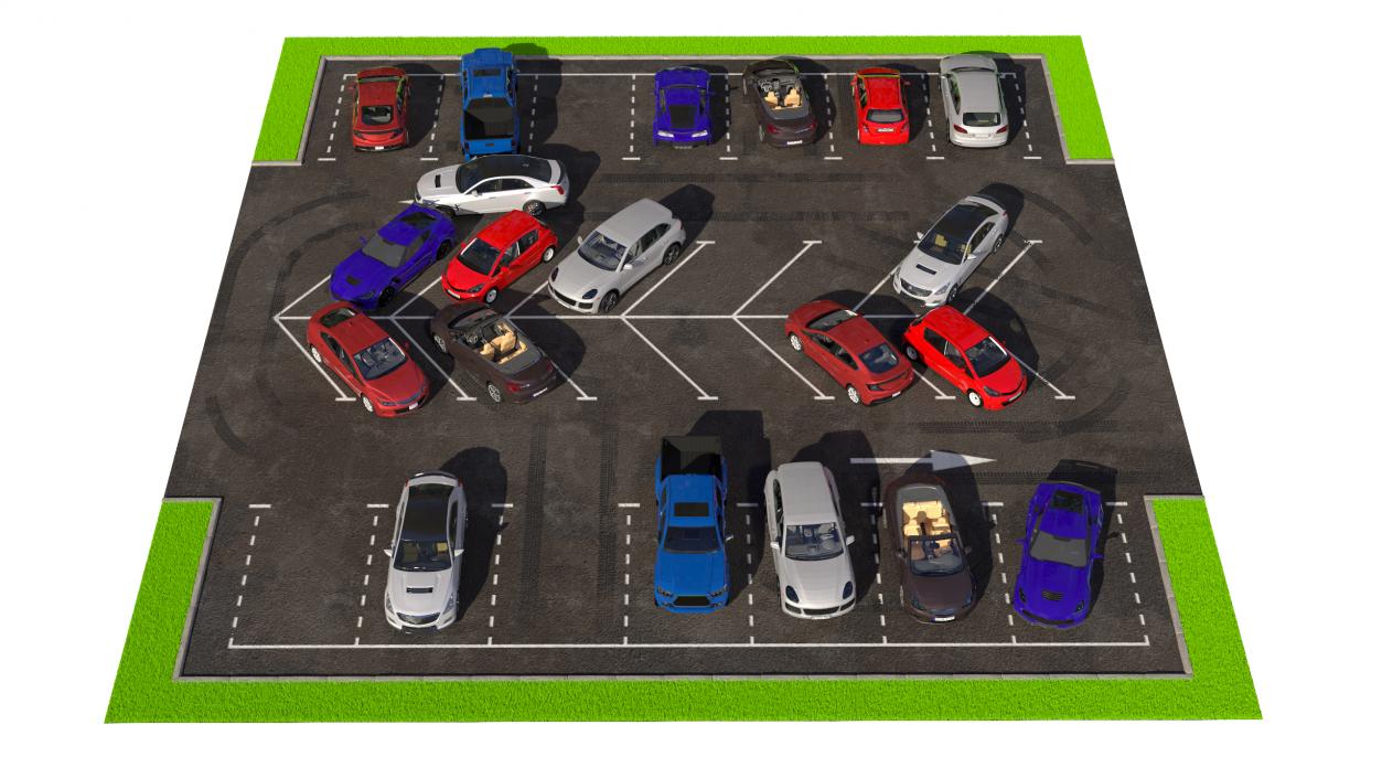 3D Street Car Parking 26 Lots Filled Old Fur 2 model