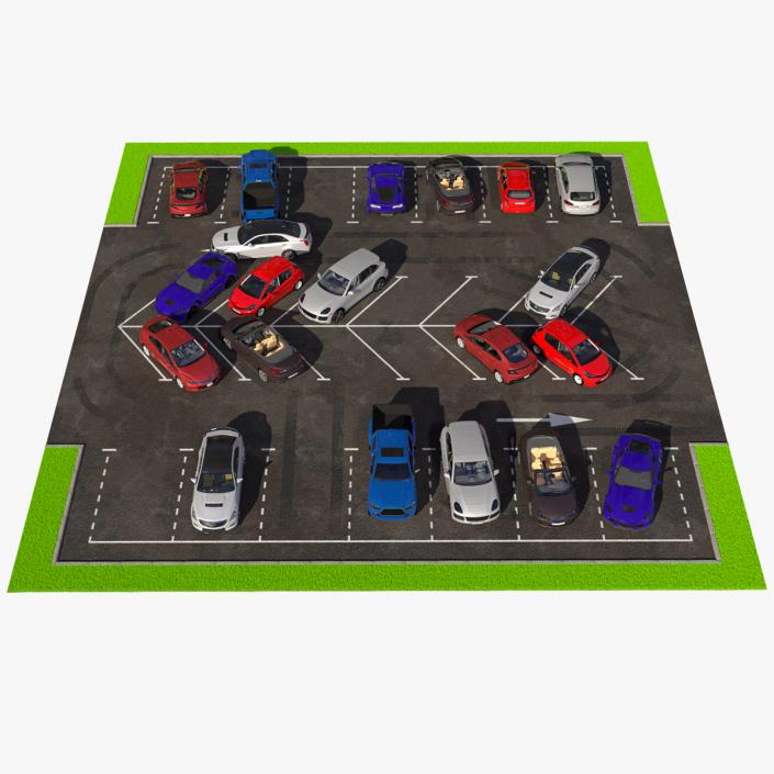 3D Street Car Parking 26 Lots Filled Old Fur 2 model