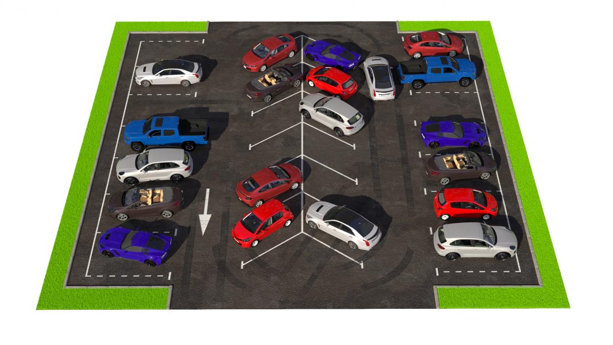 3D Street Car Parking 26 Lots Filled Old Fur 2 model