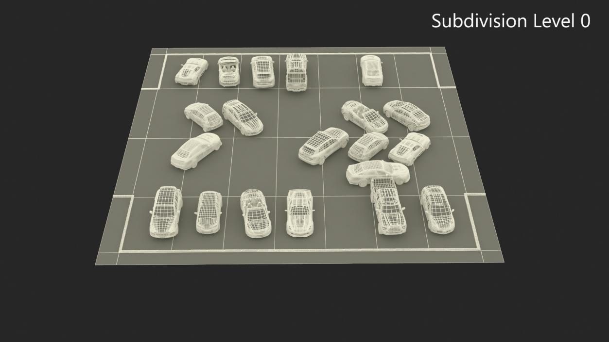 3D Street Car Parking 26 Lots Filled Old Fur 2 model