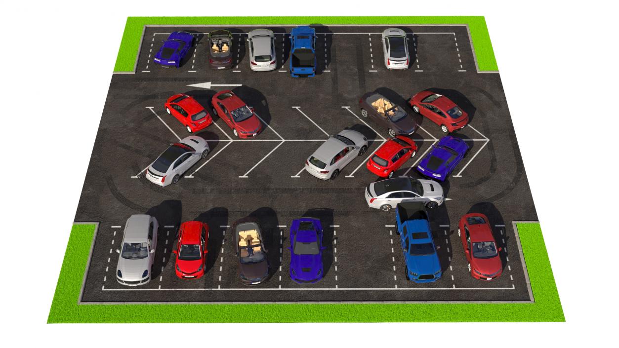 3D Street Car Parking 26 Lots Filled Old Fur 2 model