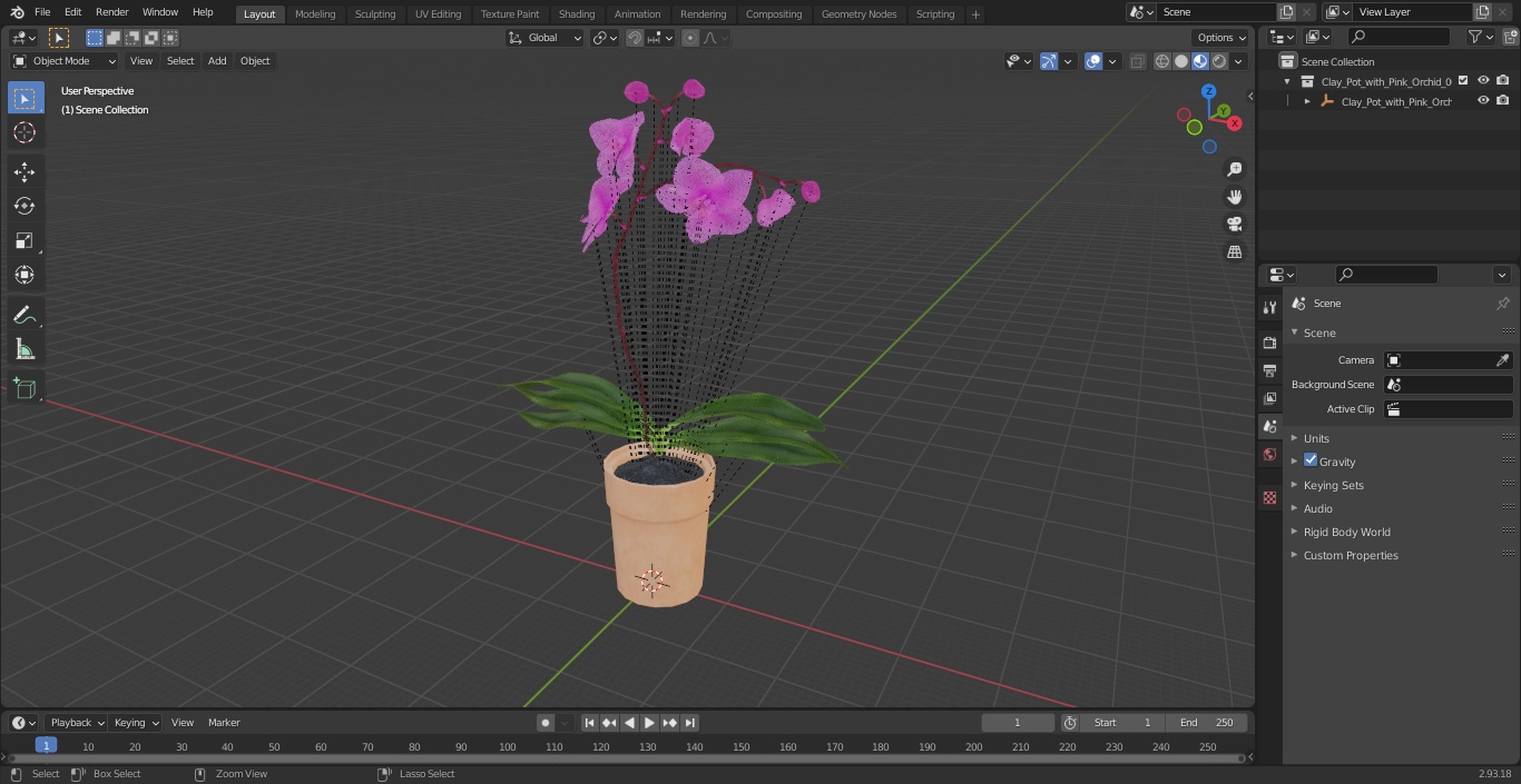 3D model Clay Pot with Pink Orchid