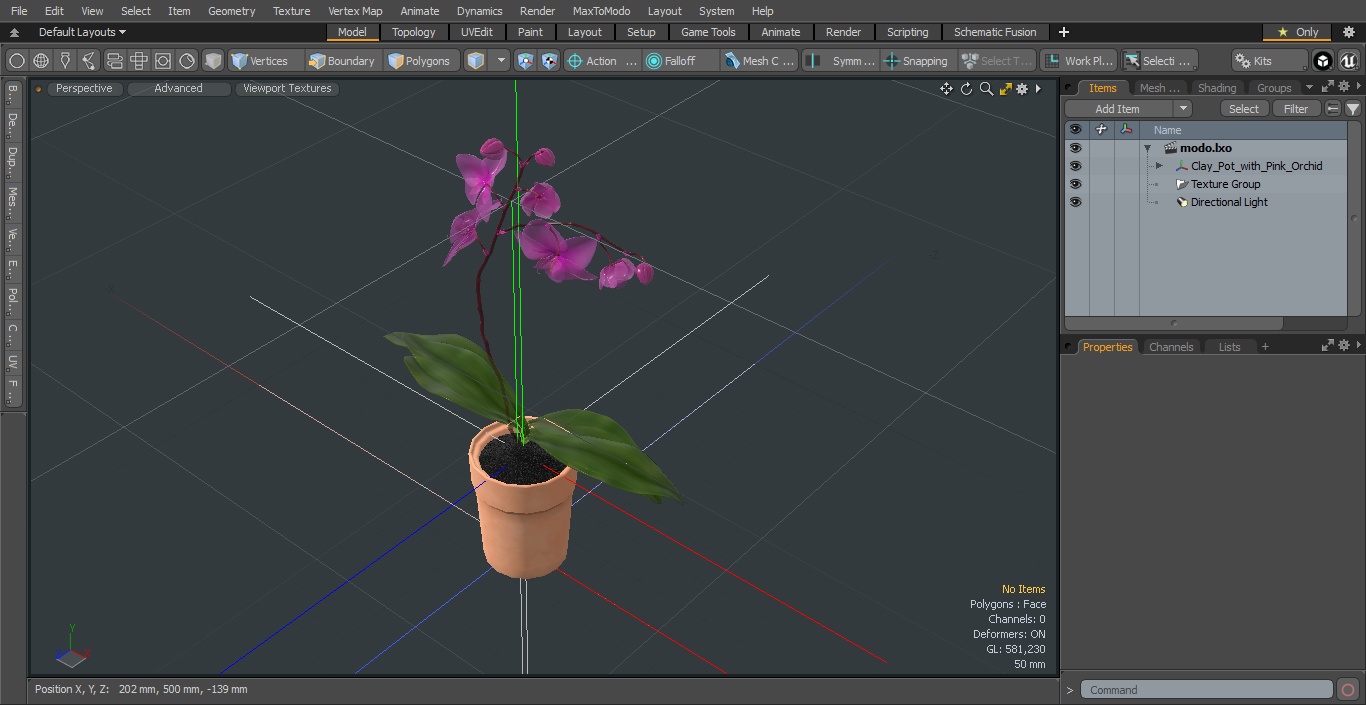 3D model Clay Pot with Pink Orchid