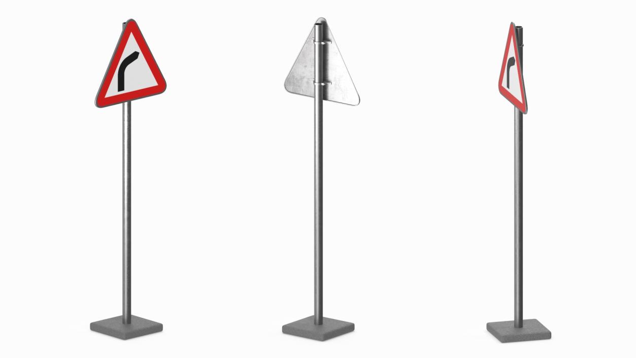 3D Bend to Right Road Sign model