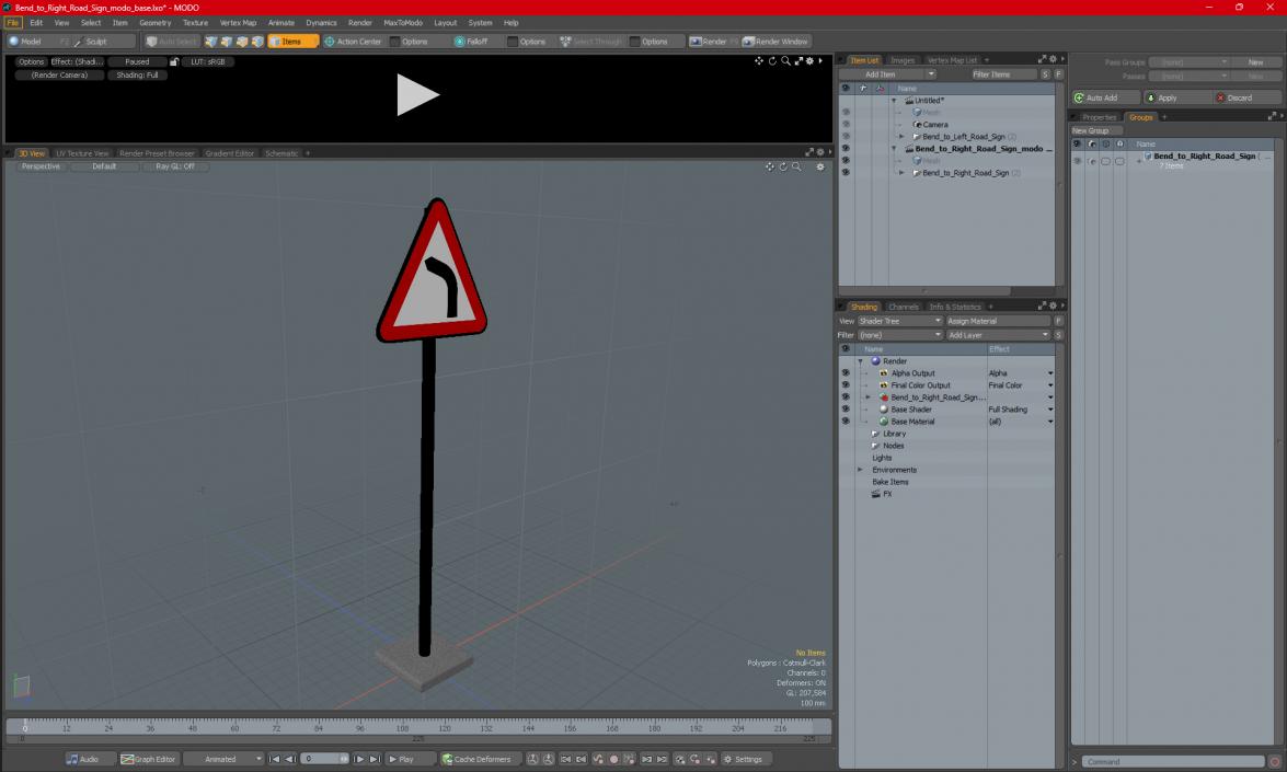 3D Bend to Right Road Sign model