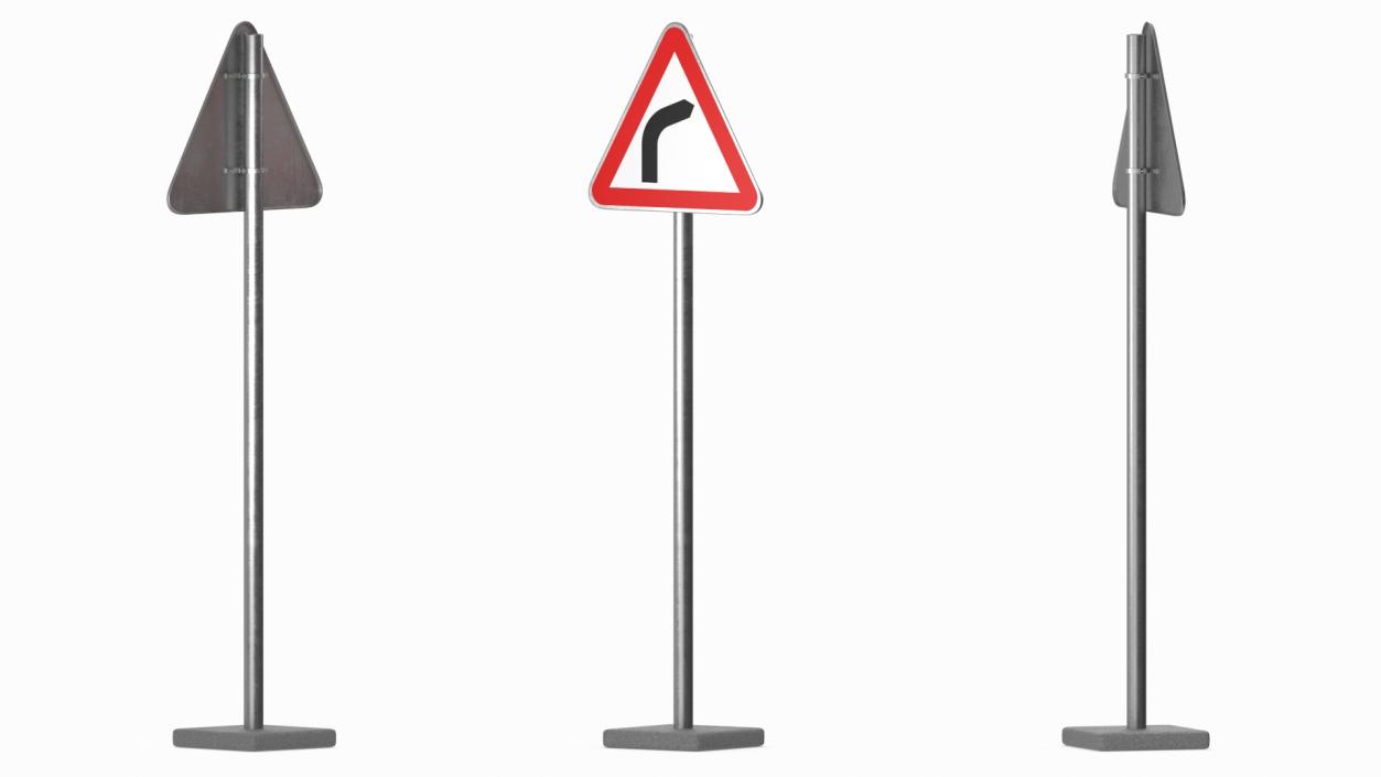 3D Bend to Right Road Sign model