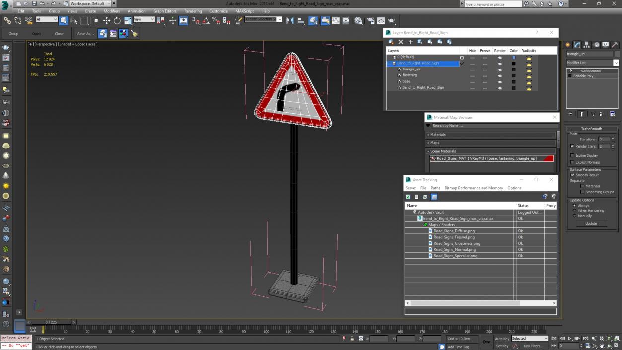 3D Bend to Right Road Sign model