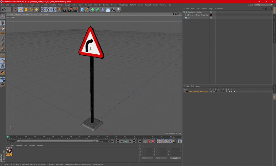 3D Bend to Right Road Sign model