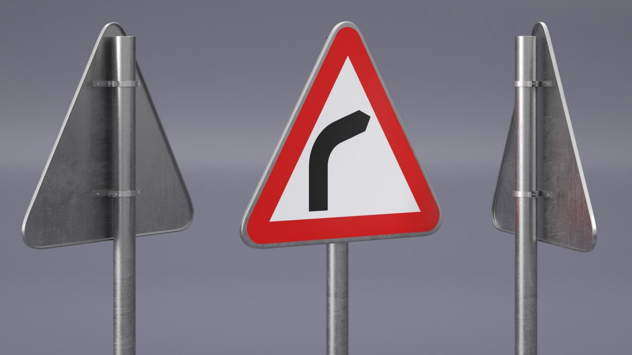 3D Bend to Right Road Sign model