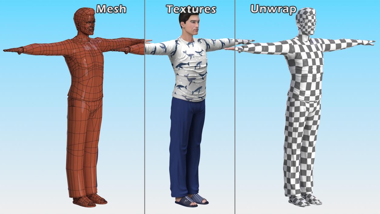 3D model Asian Man Home Style Clothes Rigged