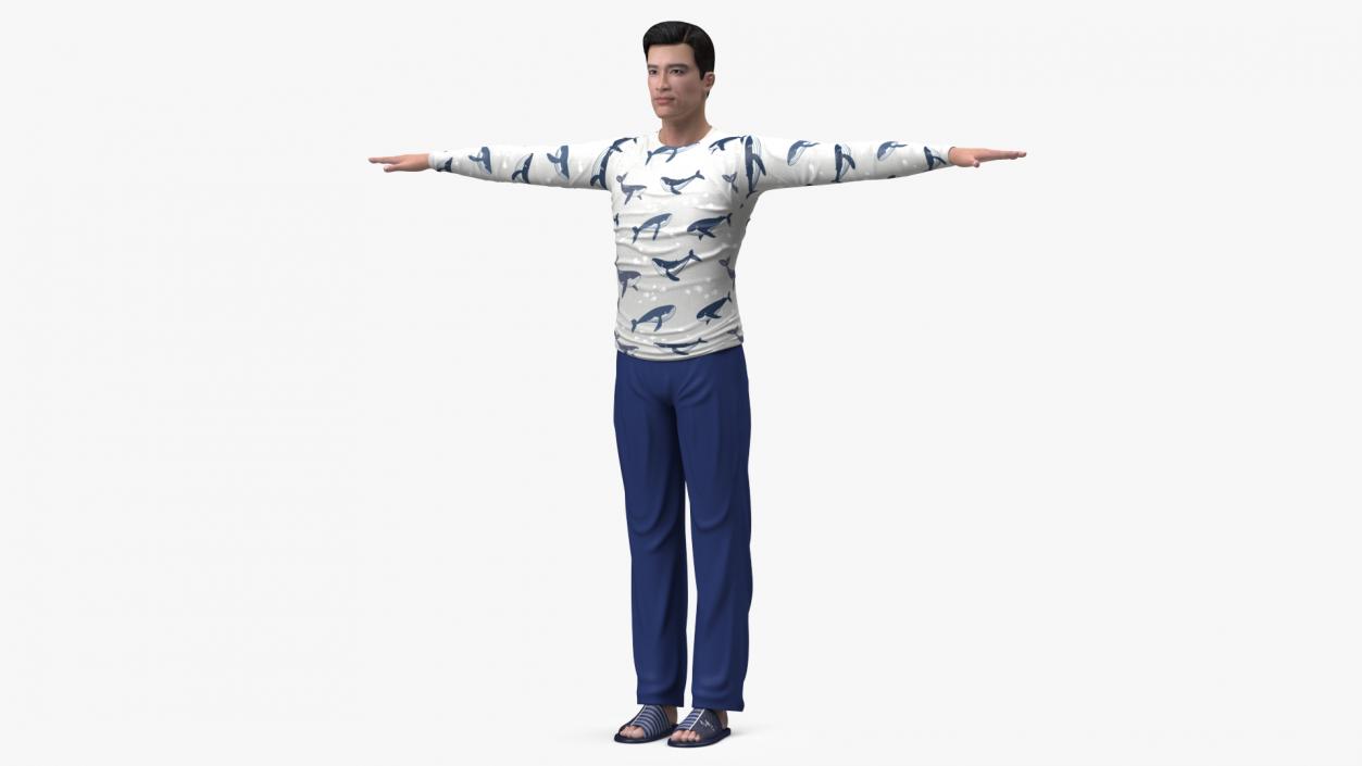 3D model Asian Man Home Style Clothes Rigged