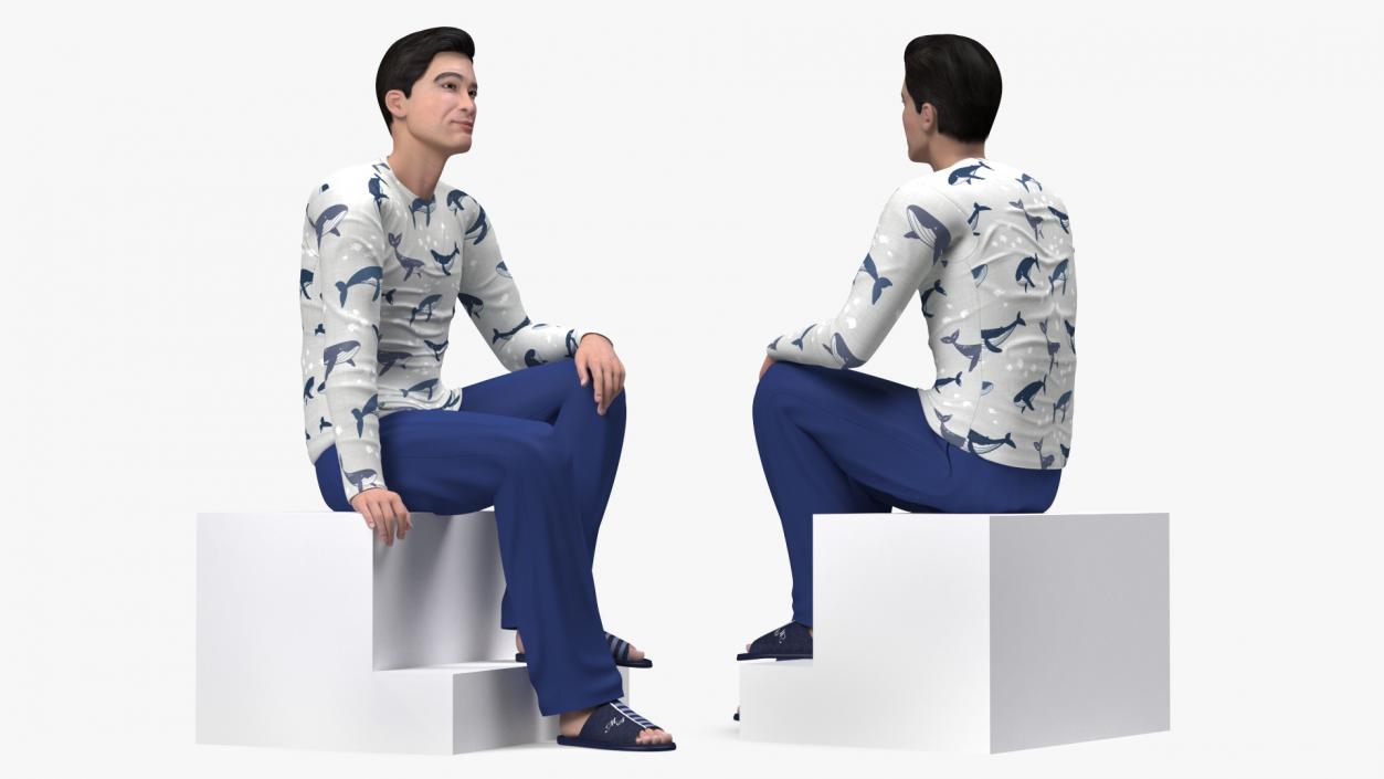 3D model Asian Man Home Style Clothes Rigged