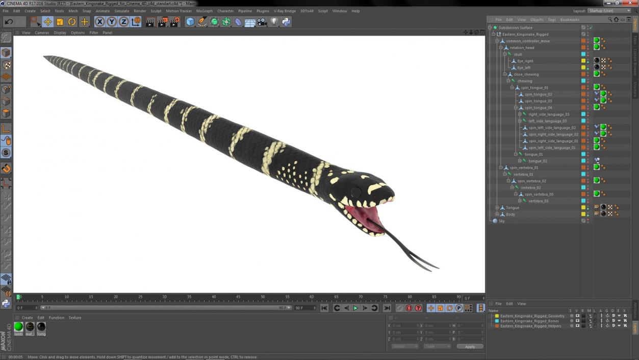 3D Eastern Kingsnake Rigged for Cinema 4D model