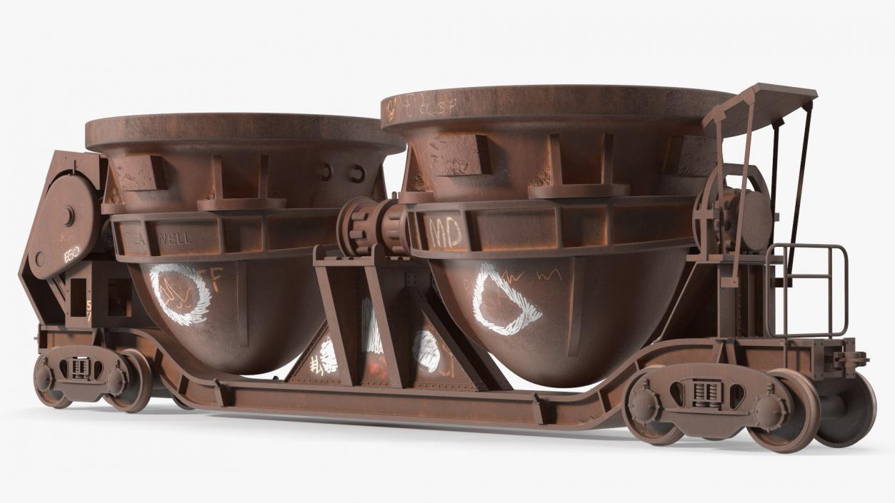 3D model Old Rusted Double Pot Slag Car