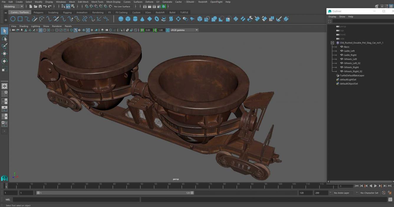 3D model Old Rusted Double Pot Slag Car