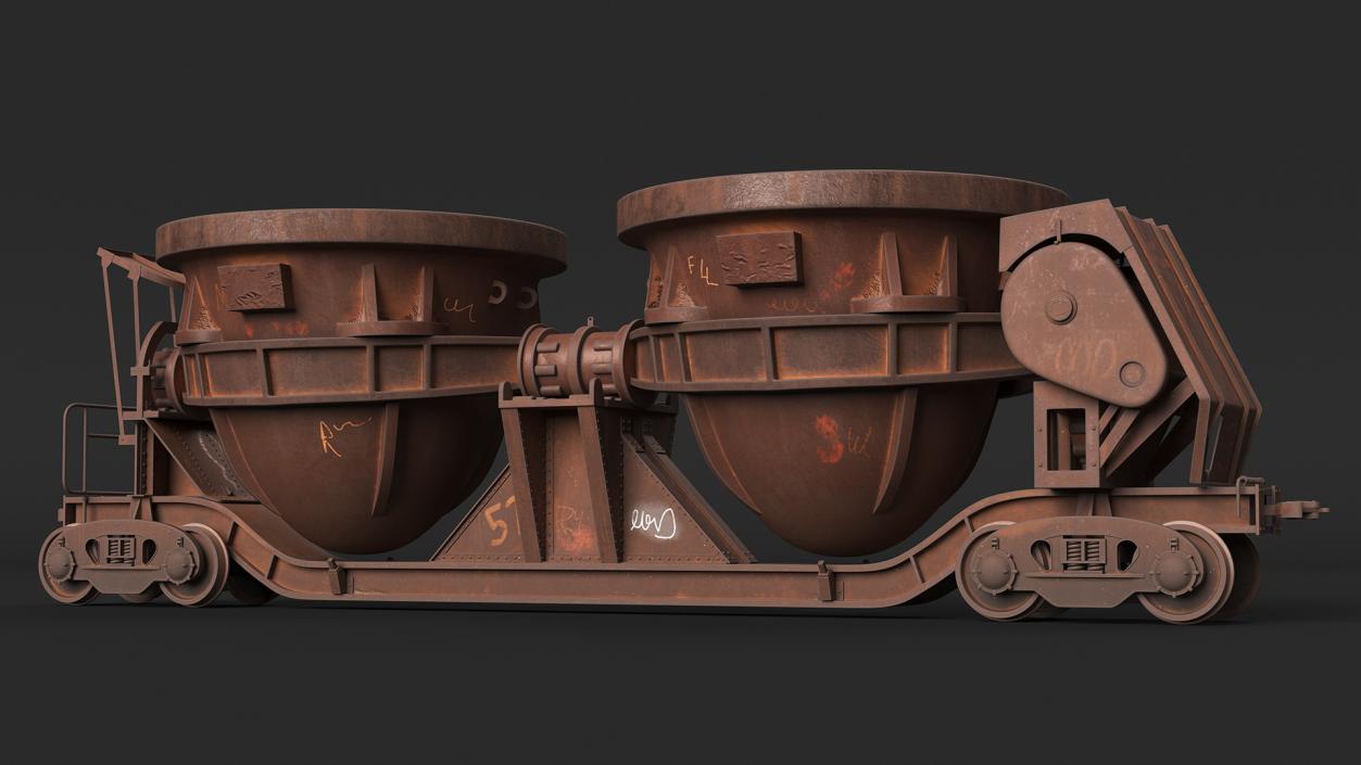 3D model Old Rusted Double Pot Slag Car