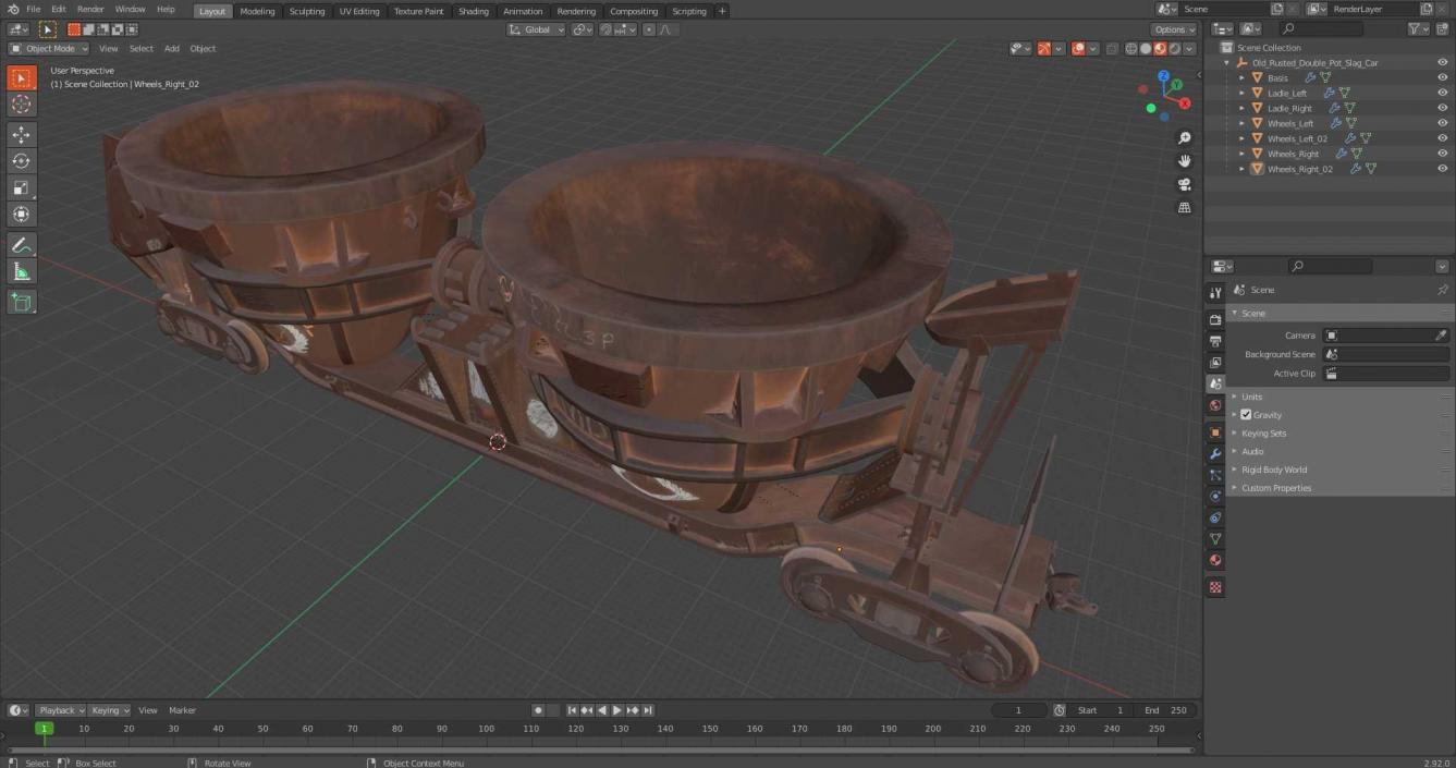 3D model Old Rusted Double Pot Slag Car