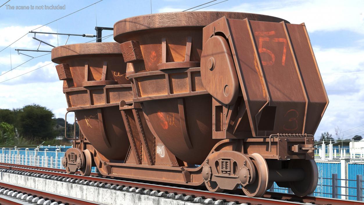 3D model Old Rusted Double Pot Slag Car