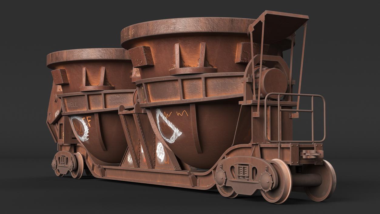 3D model Old Rusted Double Pot Slag Car