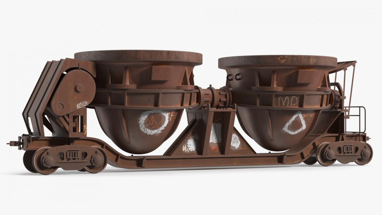 3D model Old Rusted Double Pot Slag Car