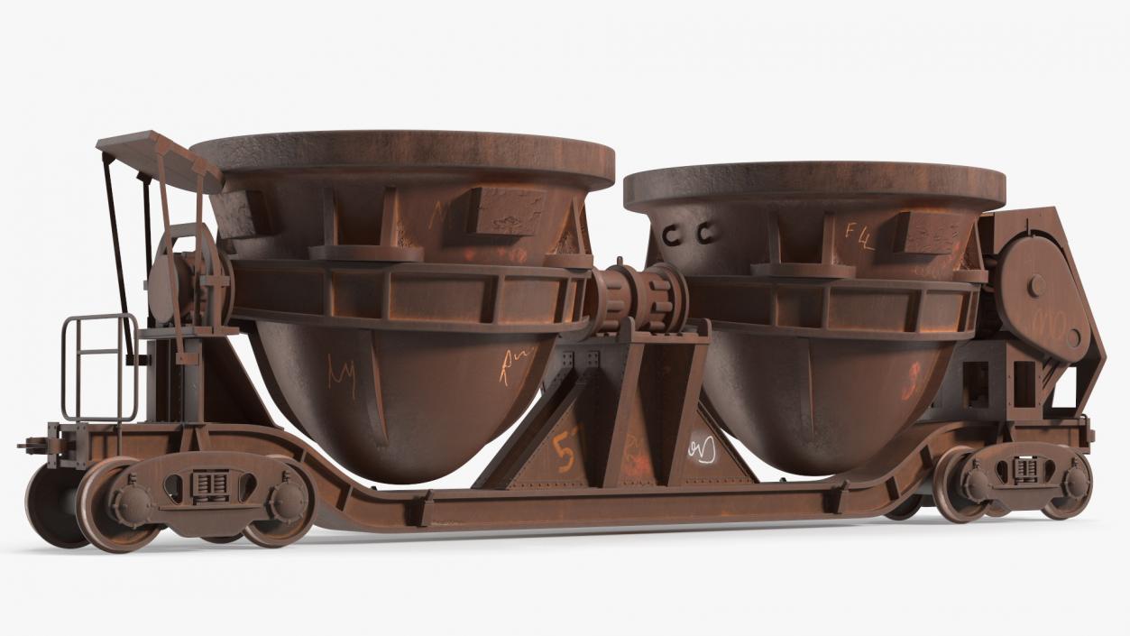 3D model Old Rusted Double Pot Slag Car