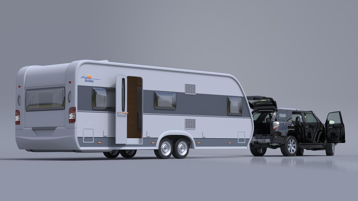 Toyota 4Runner Towing Caravan Hobby Rigged 3D